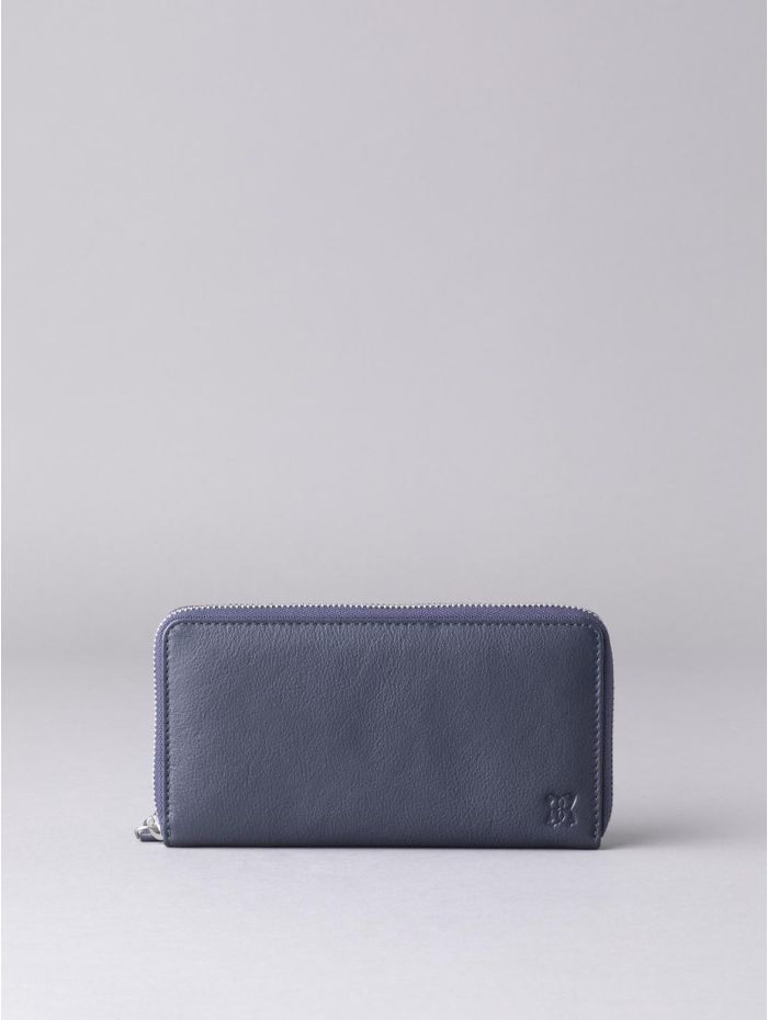 Arnside Large Leather Zip Purse in Navy