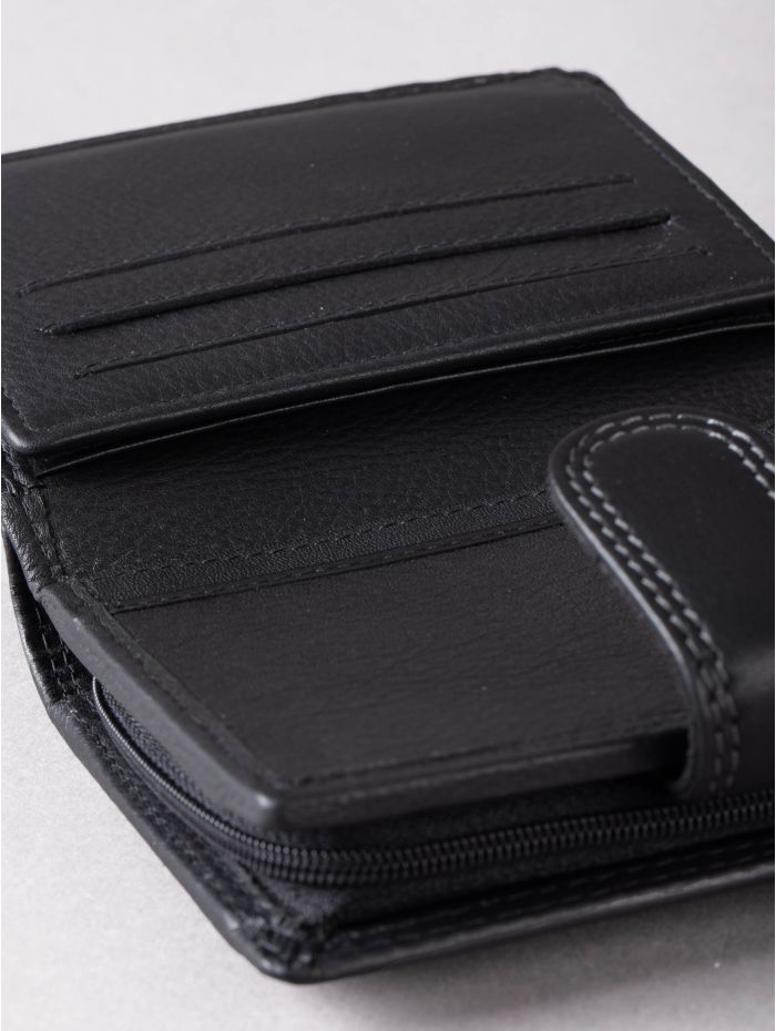 Small Leather Tab Purse in Black