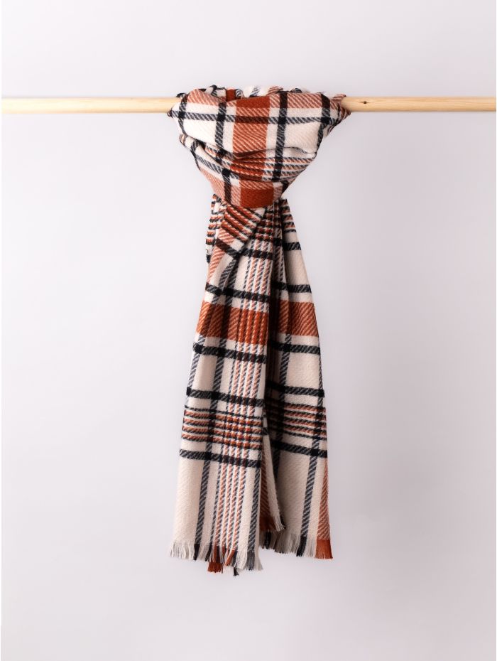 Tilda Check Scarf in Rust and Cream