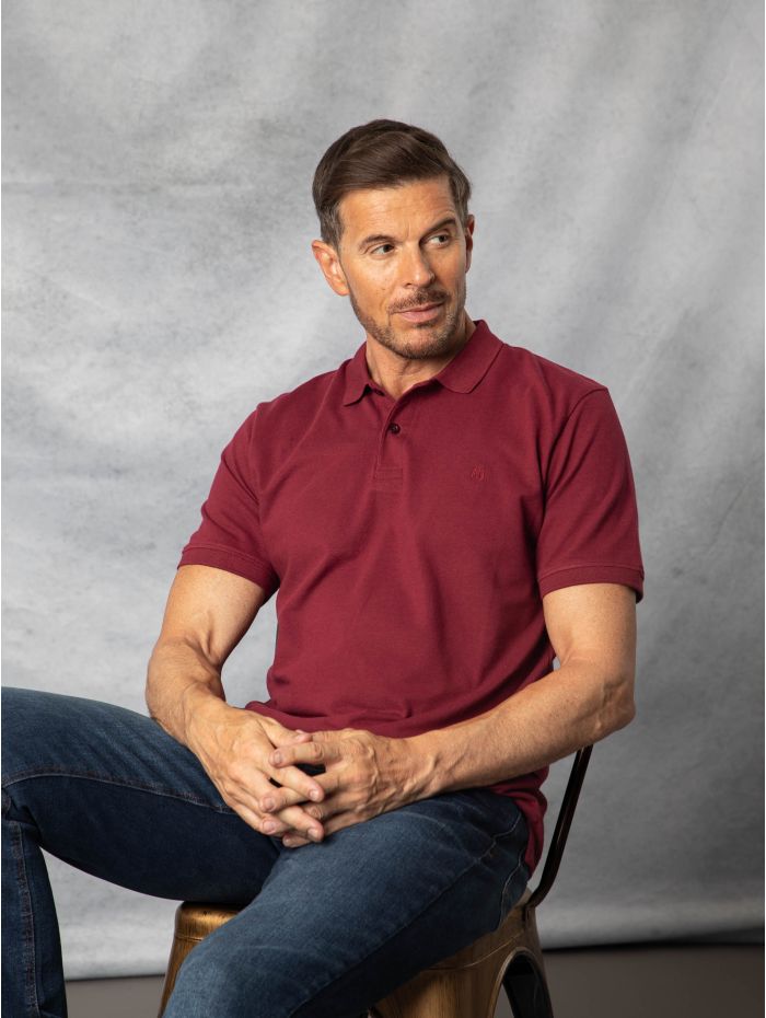 Short Sleeve Cotton Pique Polo Shirt in Berry