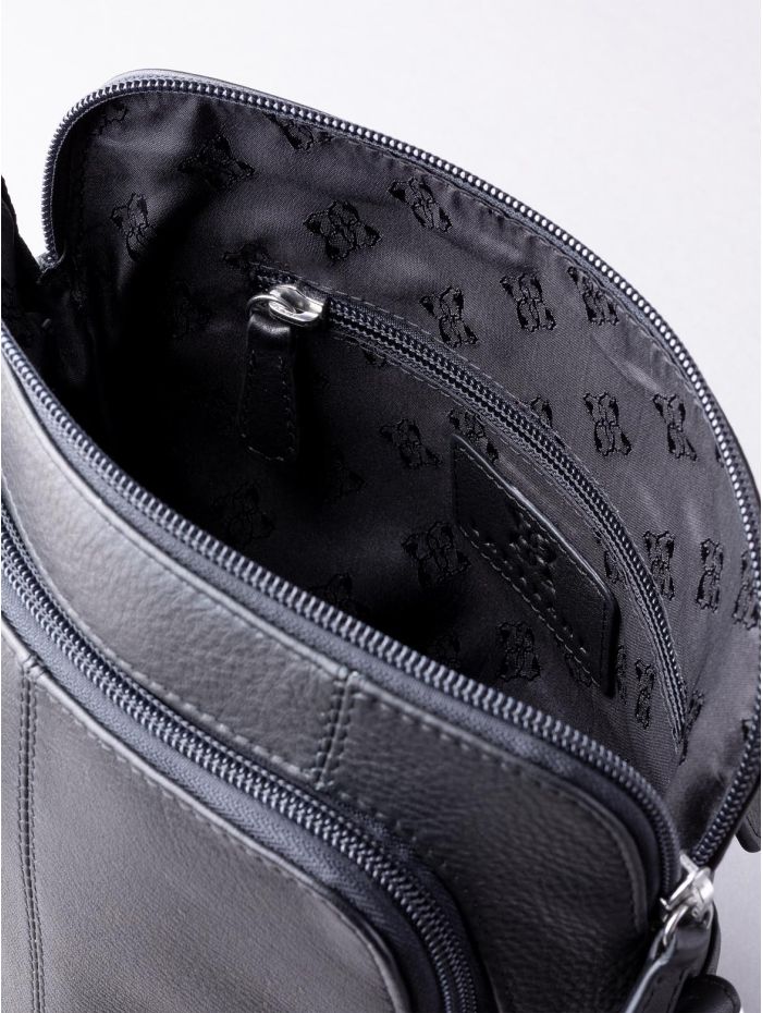 Raven Leather Cross Body Bag in Black