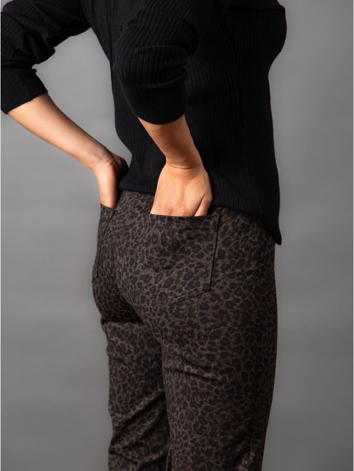 Robell Bella Leopard Print Trousers in Taupe
