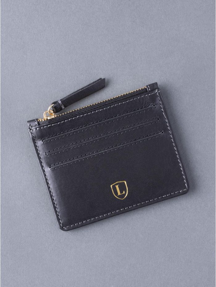 Ascari Leather Card & Coin Holder in Black