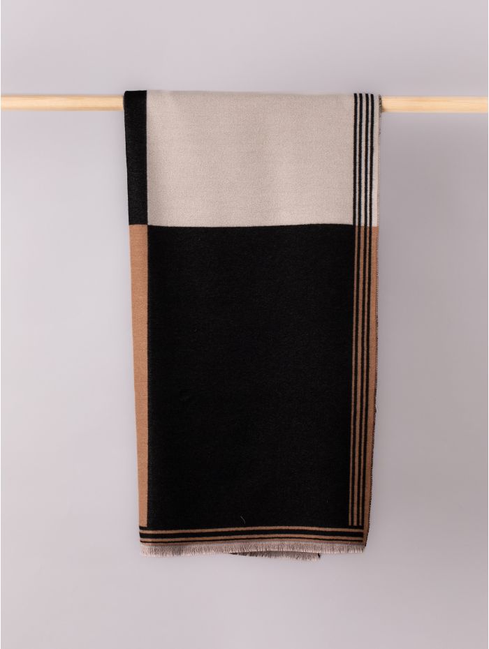 Zara Block Print Scarf in Camel and Black