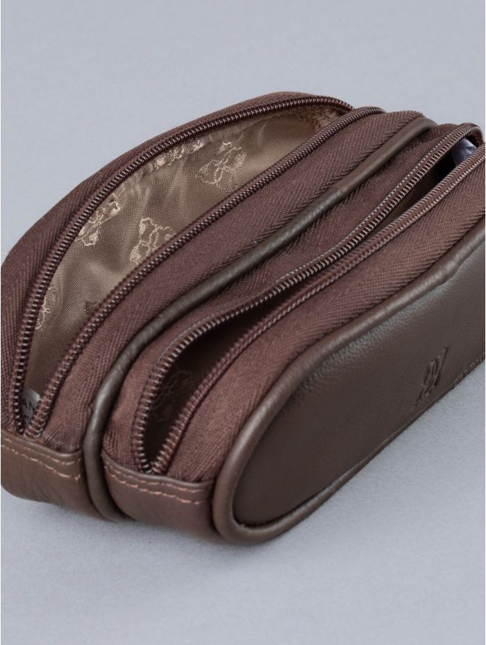 Leather Double Glasses Case in Brown
