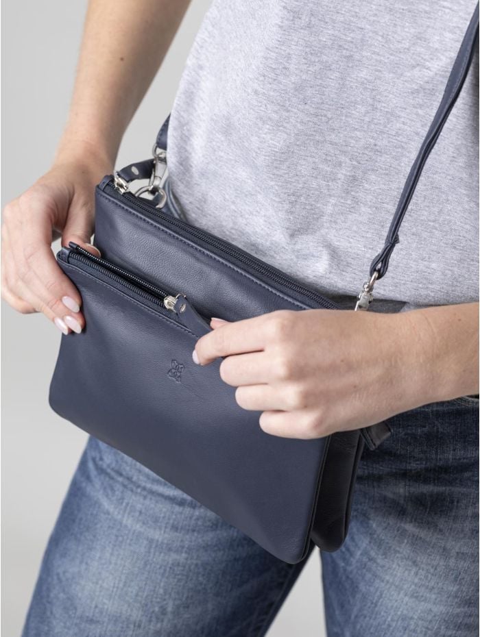 Lakeland Leather Tally Duo Leather Cross Body Bag in Navy