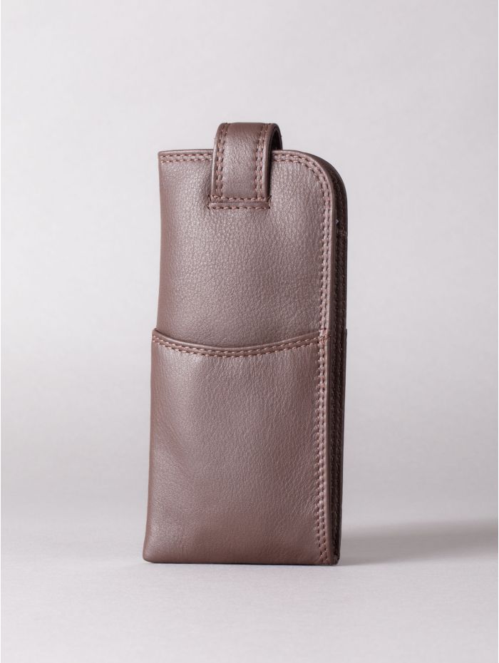 Leather Tab Glasses Case in Brown