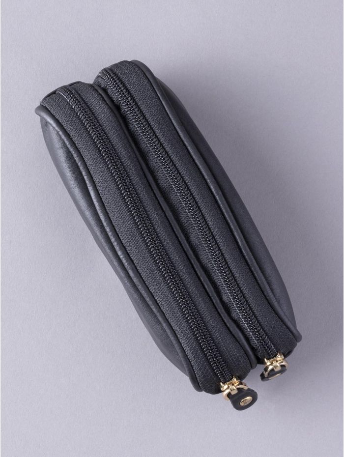Leather Double Glasses Case in Black