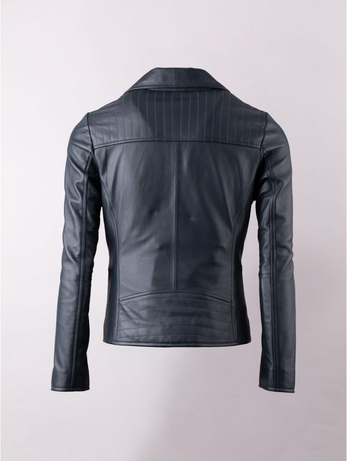 Thirlmere Leather Biker Jacket in Navy