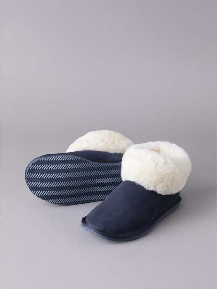 Ladies' Sheepskin Bootie Slippers in Navy