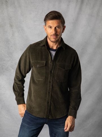 Lakeland Leather Jumbo Cord Overshirt in Khaki