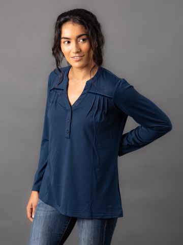Lakeland Leather Caroline Nehru Blouse in Navy