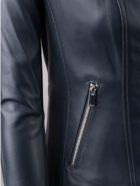 Thirlmere Leather Biker Jacket in Navy