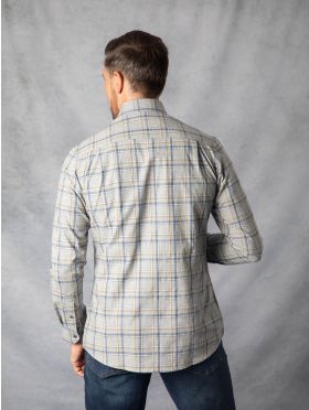 Adam Poplin Check Shirt in Grey Marl