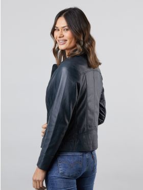 Jilly Leather Jacket in Navy