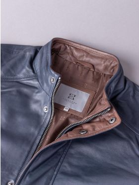 Swinside Leather Bomber Jacket in Navy