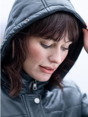 Fairfield Hooded Padded Leather Coat in Navy