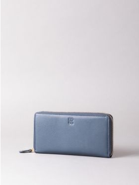 Large Leather Zip Purse in Navy