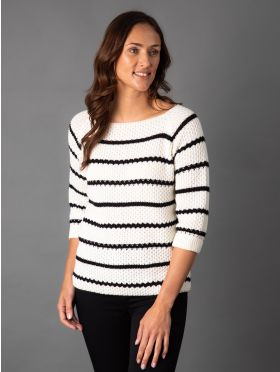 Maisie Relaxed Jumper in White with Black Stripes