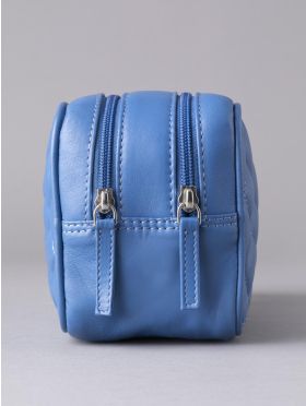 Quilted Leather Washbag in Blue