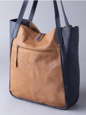 Hartsop Leather Tote Bag in Navy & Cognac