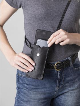 Bowness Leather Cross Body Phone Pouch in Black