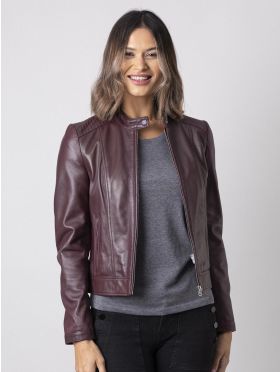 Thea Leather Jacket in Bordeaux