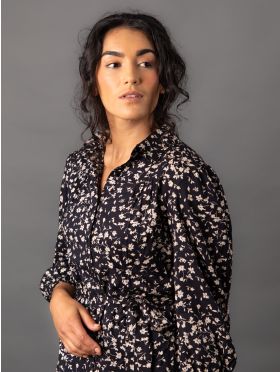 Ariana Floral Midi Dress in Black and Cream