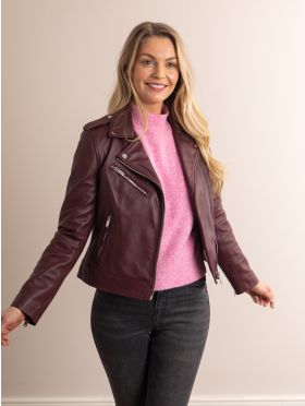 Grasmere Leather Biker Jacket in Oxblood