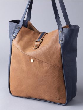 Hartsop Leather Tote Bag in Navy & Cognac