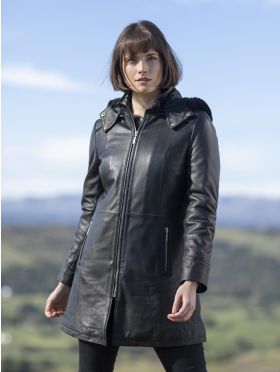 Rydalwater Hooded Leather Coat in Black