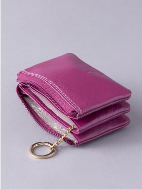 Leather Coin Purse in Cranberry Pink